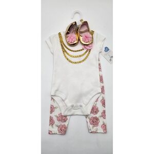 Little Treasure 4 Piece Rose Gold Outfit Set‎ Bodysuit Pants Shoes Newborn NWT